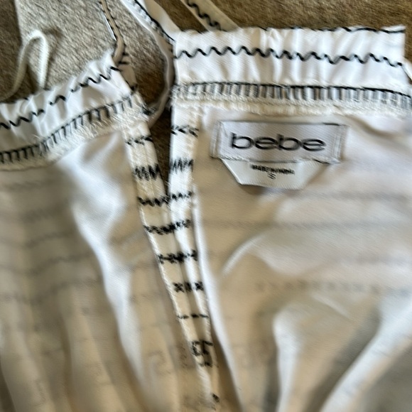 BEBE SMOCKED WAIST HALTER WHITE/BLACK JUMPSUIT SIZE S - Picture 4 of 12